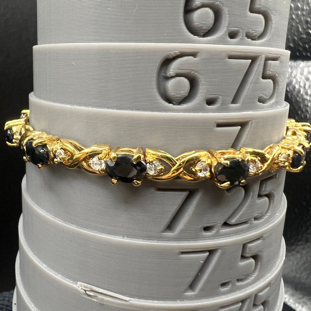XO Rhinestone Tennis Bracelet FAS Black Clear Safety Gold Tone 7"‎